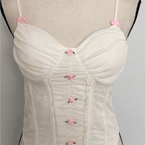 Madden Girl Corset like Top with Pink Floral Accents - built in pads